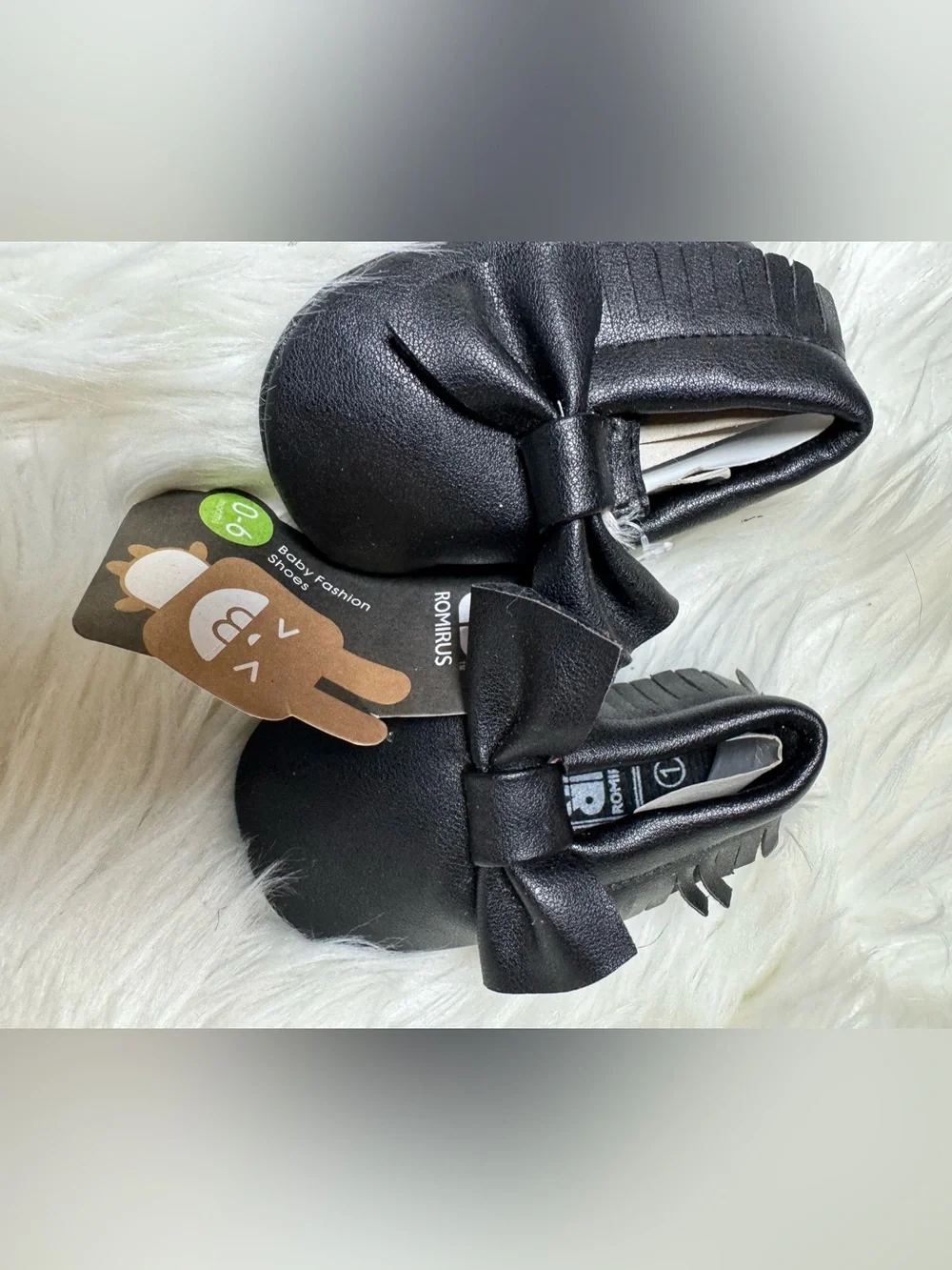 Infant Black Bow Slip-On Romirus Moccasins size 1 0-6 months-baby